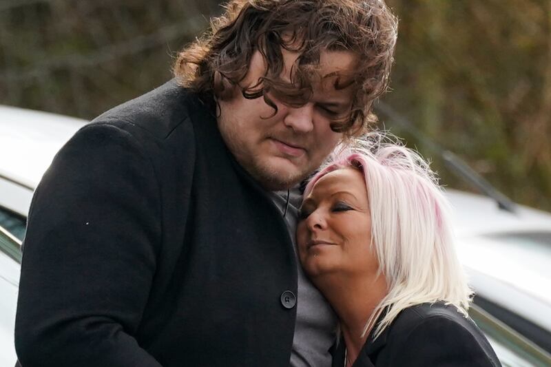 Harry Dunn’s mother Charlotte Charles and his twin brother Niall Dunn attending his second funeral on Friday