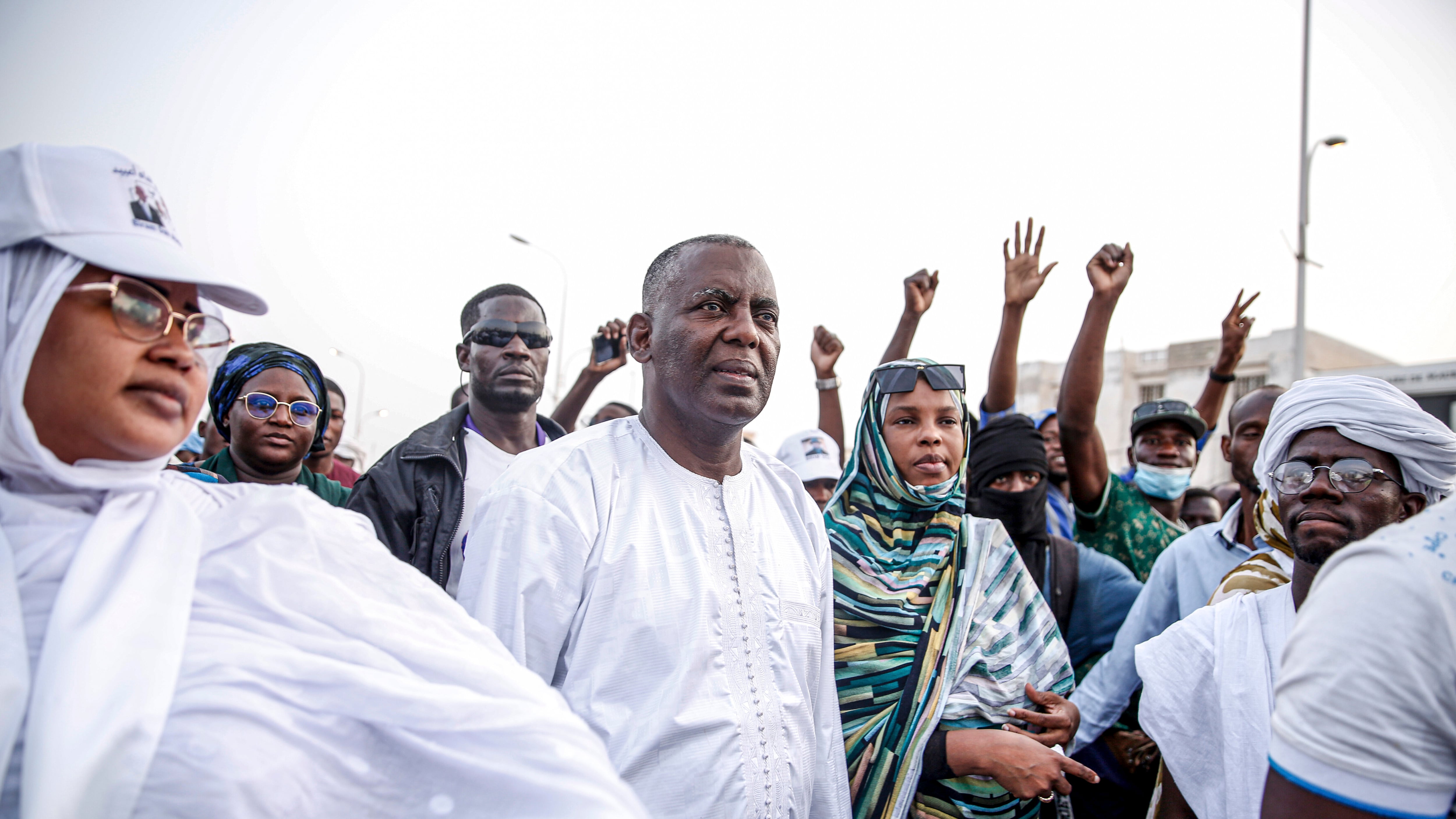 Biram Ould Dah Ould Abeid, centre, taking part in a rally among his supporters before the presidential election in Mauritania (Mamsy Elkeihel/AP)