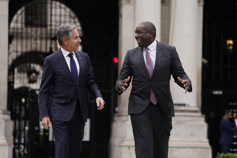 Foreign Secretary David Lammy, right, welcomed US secretary of state Antony Blinken as he arrived for a meeting at the Foreign and Commonwealth Office in London