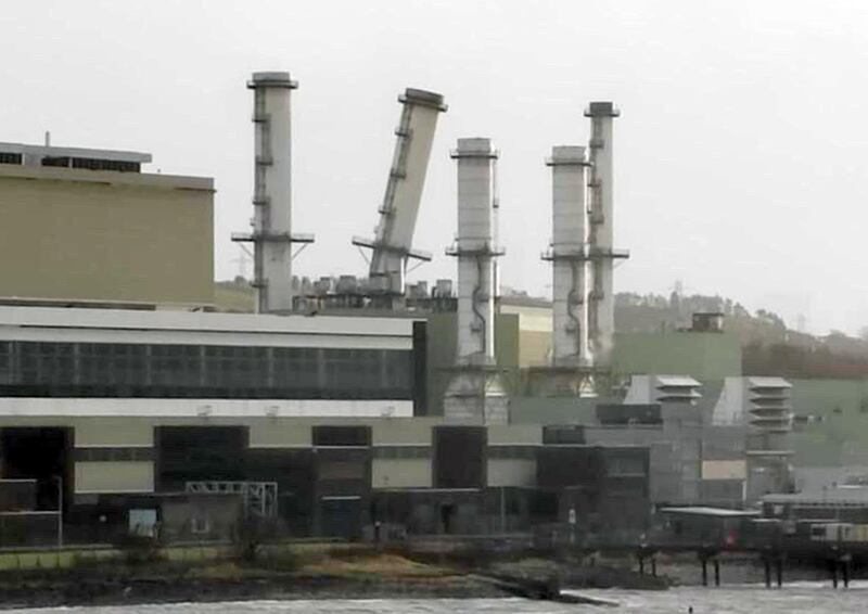 Damage was caused to a chimney at the Co Antrim power station EP Ballylumford close to Larne