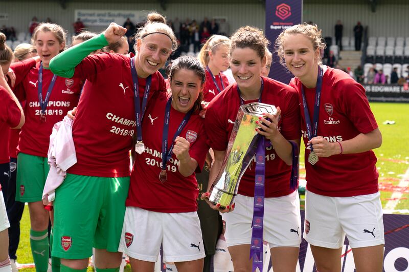 Miedema, right, helped Arsenal win the Women’s Super League in 2019
