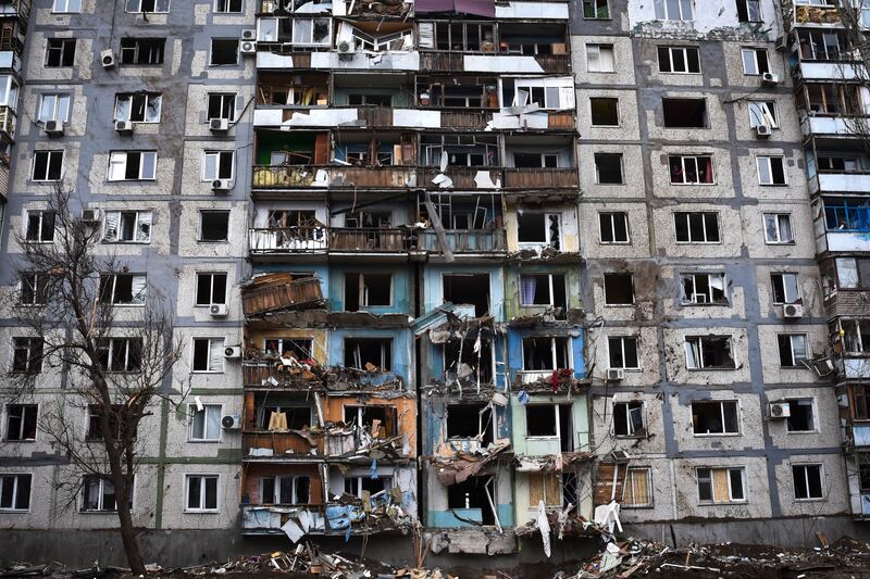 A view of the damage after Russia’s air attack on residential building, in Zaporizhzhia (AP)