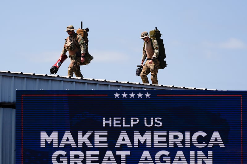 Security gets in position prior to Republican presidential nominee former president Donald Trump’s speech (AP Photo/Julia Nikhinson)