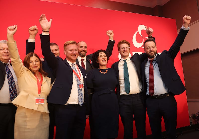 New SDLP Leader Claire Hanna's  with party colleagues after her first  speech at the SDLP annual conference on Saturday at The Crowne Plaza in Belfast.
PICTURE COLM LENAGHAN