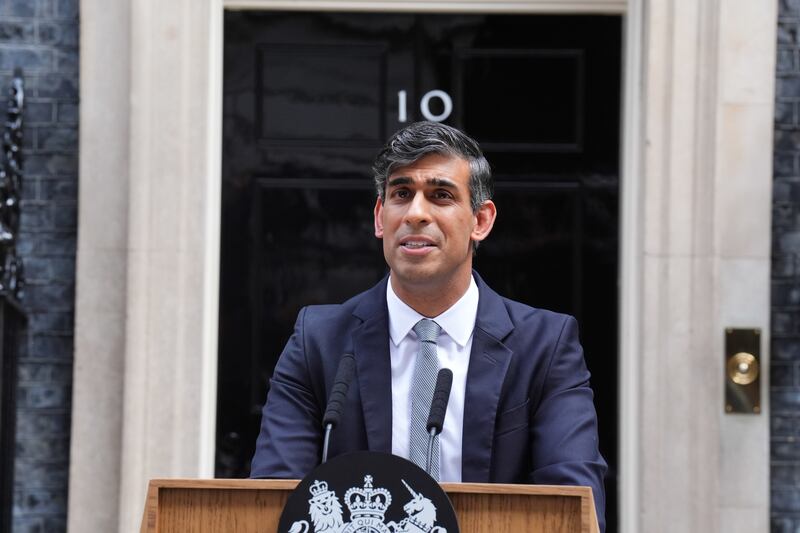 Outgoing Conservative prime minister Rishi Sunak gives a speech in Downing Street, London