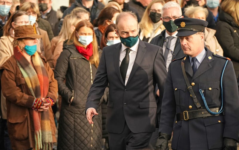 Taoiseach Miche&aacute;l Martin arrives at St Brigid's Church, Mountbolus, Co Offaly, for the funeral of Ashling Murphy. Picture by: Damien Eagers/PA Wire&nbsp;