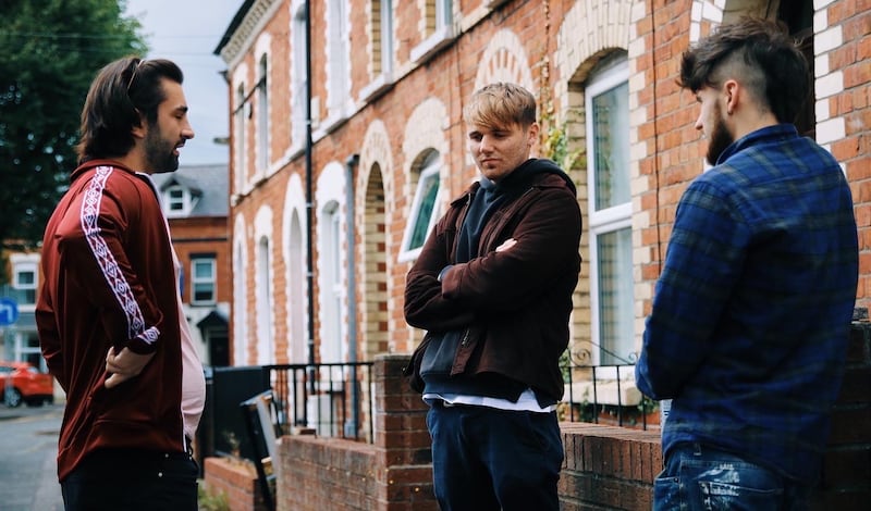 Ciaran, Peter and Paddy on the set of The Unholylands