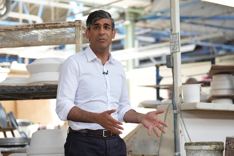 Prime Minister Rishi Sunak on a campaign visit to Denby Pottery Factory, Ripley