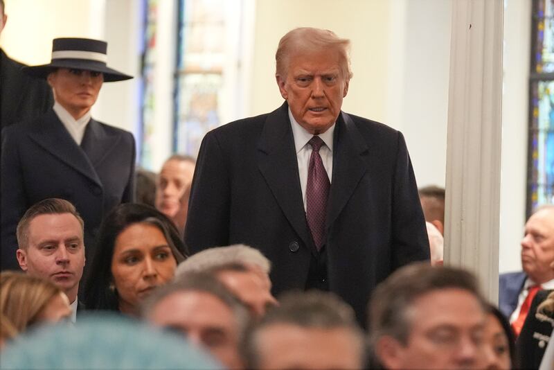 Mr Trump appeared at St John’s Church ahead of his inauguration (AP)