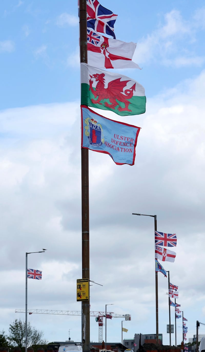 Flags in the Tate’s avenue and the Glenmachan Street area of Belfast.