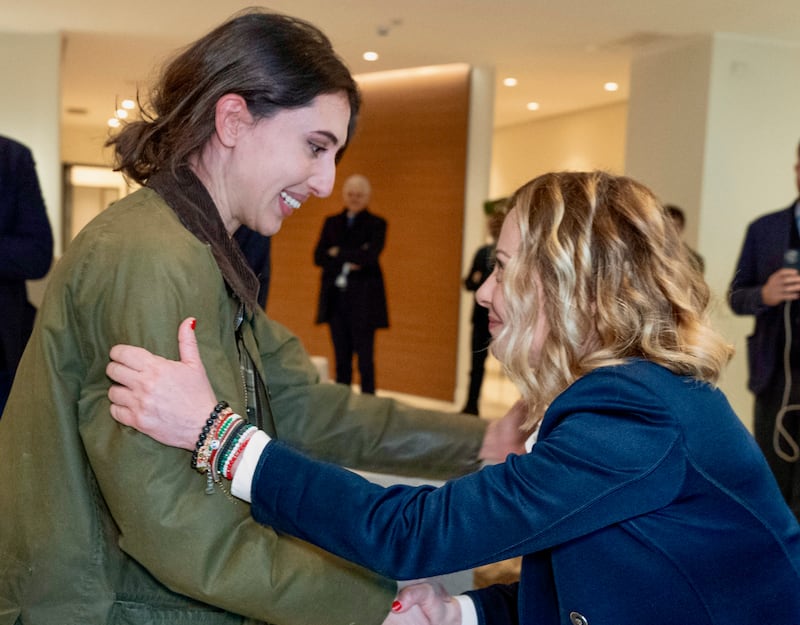 Cecilia Sala is welcomed by Italian premier Giorgia Meloni (Filippo Attili, Italian Government Office/AP