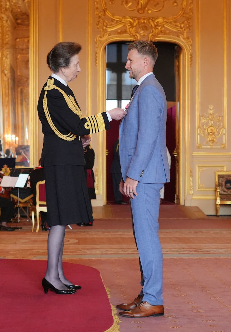 Joe Root is made a Member of the Order of the British Empire by the Princess Royal