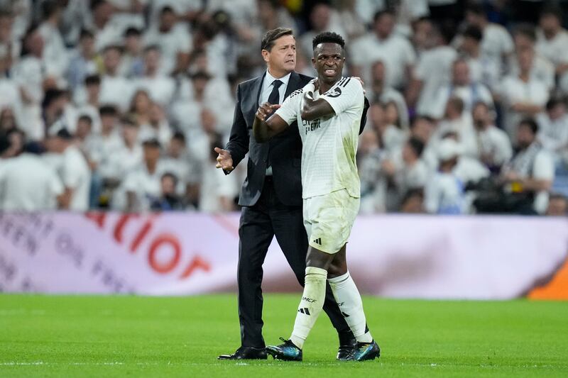 Vinicius Junior scored before leaving the pitch with a shoulder issue (Bernat Armangue/AP)