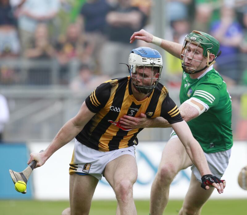 Kilkenny's Huw Lawlor challenged by Limerick's William O'Donoghue. Pic Philip Walsh