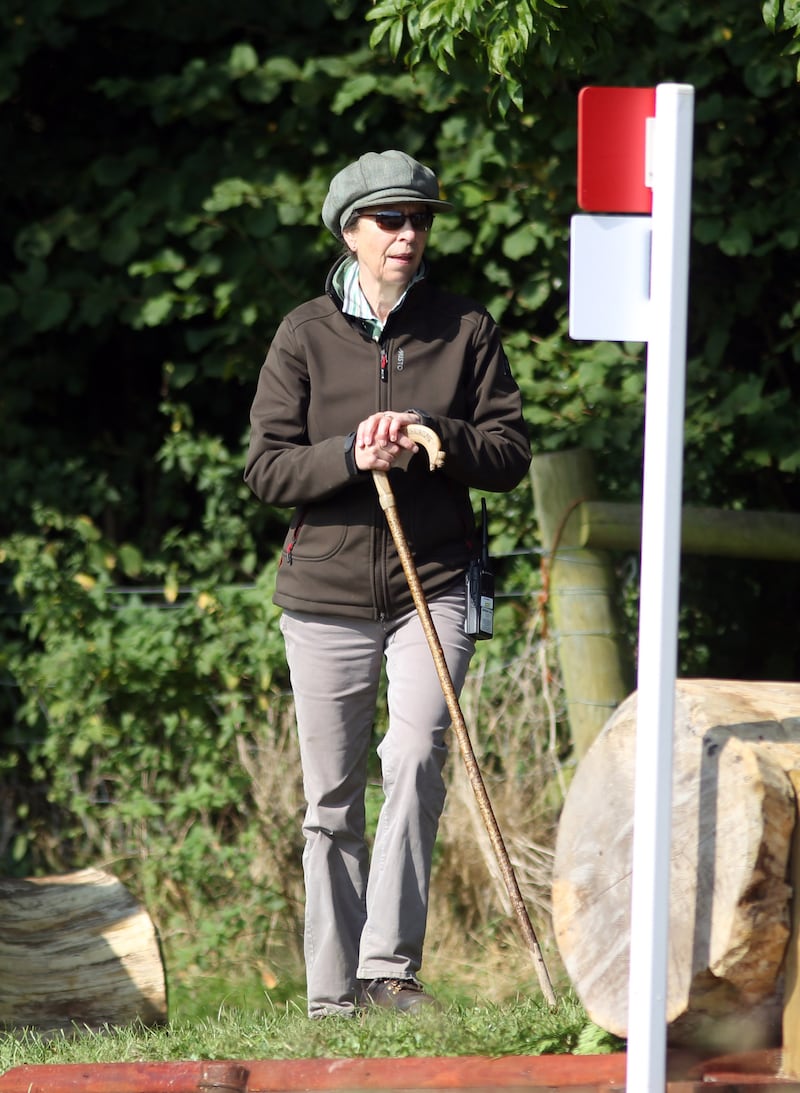 The Princess Royal watching cross-country at the Gatcombe Horse Trials