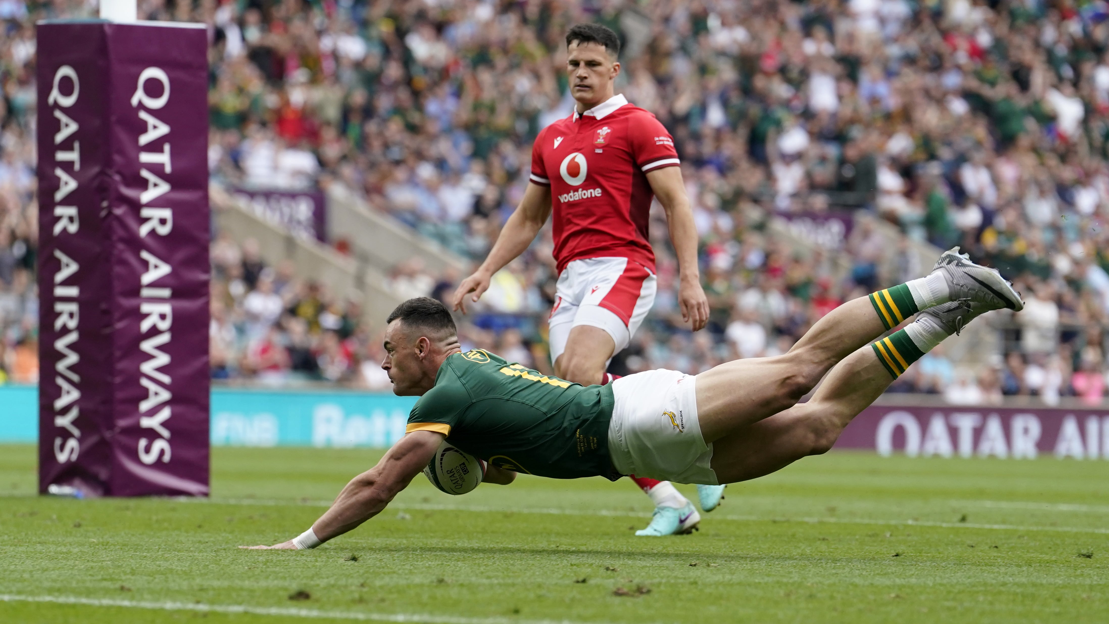 South Africa’s Jesse Kriel scores his sides first try of the game