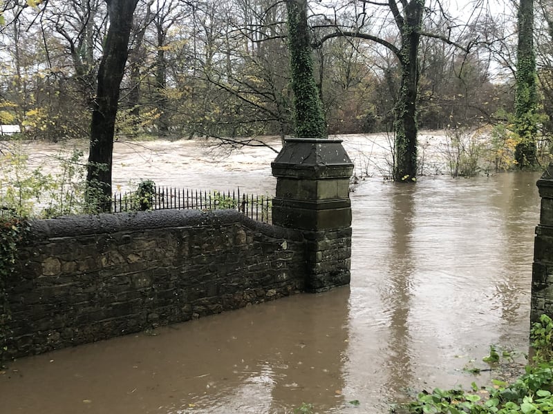 The River Taff flooding in Pontypridd, Wales