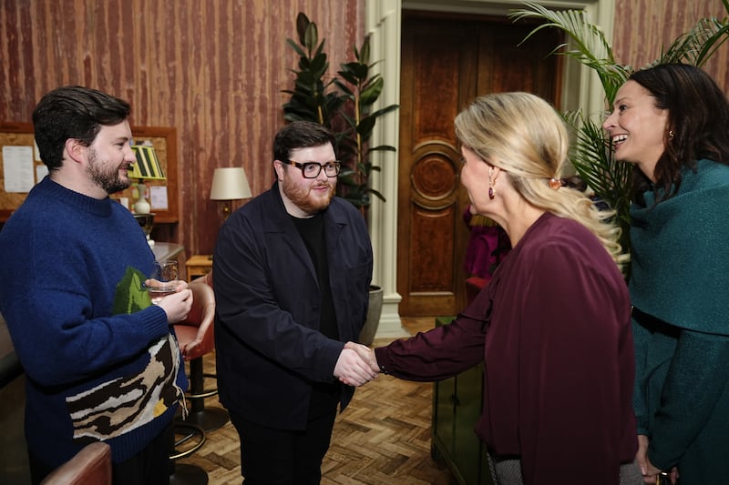 The Duchess of Edinburgh meeting Steven Stokey-Daley at the British Fashion Council event