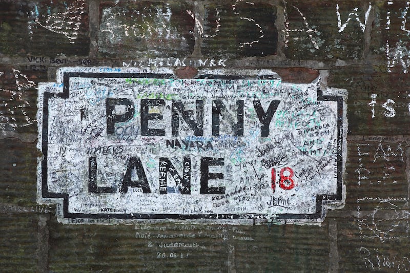 Painted ‘Penny Lane’ road sign in Liverpool. Made famous by The Beetles