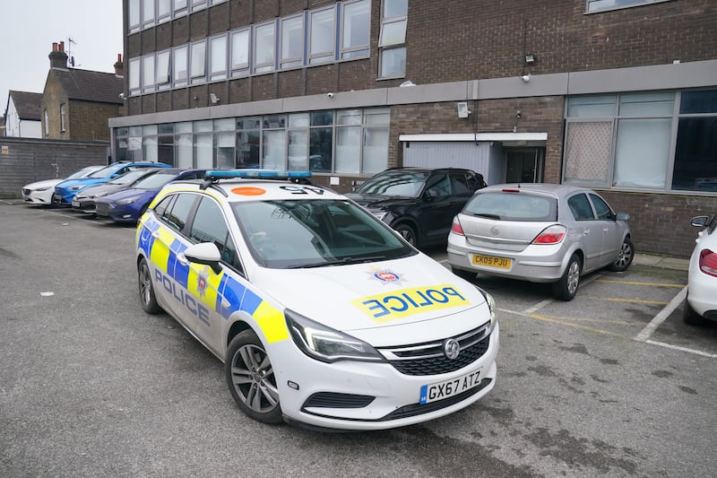 Police presence at the scene at Imtech House in Ashford, Surrey, after a woman in her 20s died and a two-year-old girl was found with serious injuries