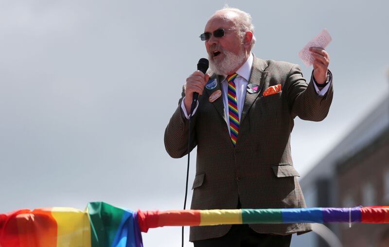 Senator David Norris addresses a crowd at the beginning of the Dublin LGBTQ Pride Festival