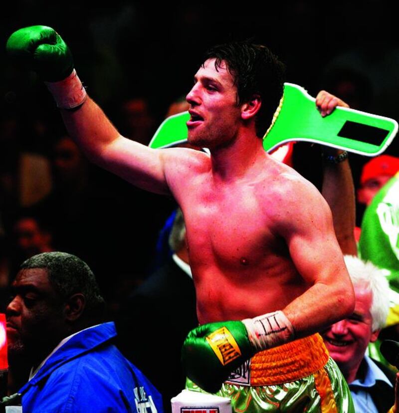 Ireland's John Duddy reacts to the crowd after his fight against Freddie Cuevas was stopped on Saturday June 10 2006 at New York's Madison Square Garden. Duddy won the fight by TKO in the seventh round. (AP Photo/Peter Morgan)&nbsp;