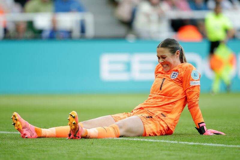 England keeper Mary Earps went down injured during the 2-1 Euro 2025 qualifier defeat by France