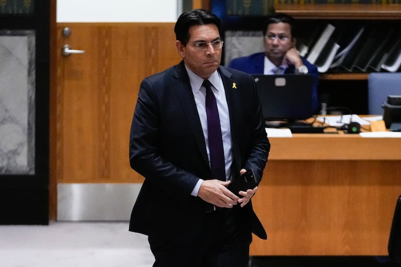 Israel’s ambassador to the United Nations Danny Danon arrives during a meeting of the Security Council (AP Photo/Frank Franklin II)