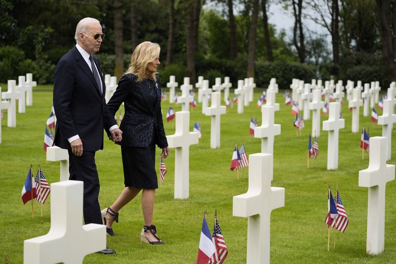 Jill Biden, who had been in court at the beginning of the week, was in France with her husband, President Joe Biden, for the anniversary of the D-Day landings (Evan Vucci/AP)
