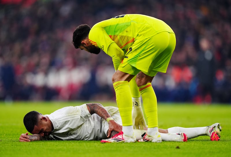 Arsenal’s Gabriel Jesus went down injured during the clash