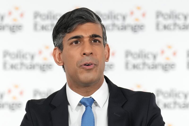 Prime Minister Rishi Sunak delivers a keynote address at the Policy Exchange think tank in central London