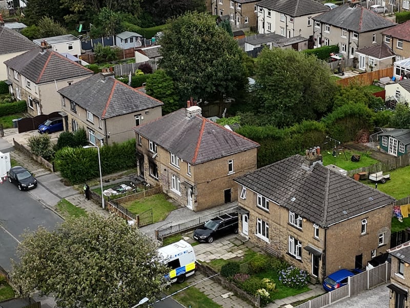 The scene in Westbury Road, Bradford, following the fatal fire