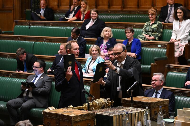 Newly elected MP for Tiverton and Honiton, Richard Foord, swearing the oath of allegiance to the Queen, in the House of Commons