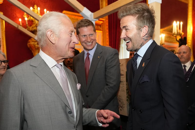 The King speaks to David Beckham as they attend the King’s Foundation charity’s inaugural awards in June