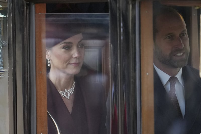 The Prince and Princess of Wales arrive for the ceremonial welcome