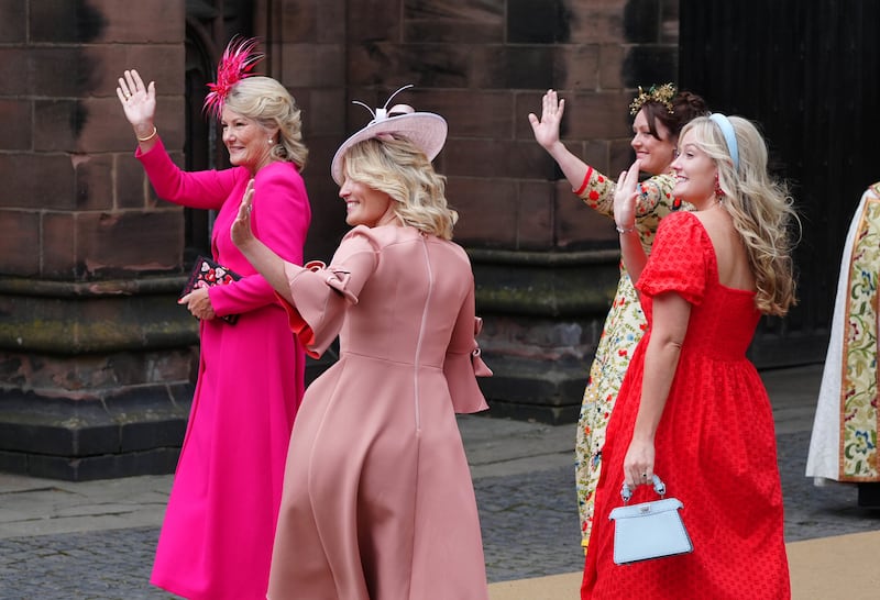 Natalia Grosvenor, (left) the Duke of Westminster’s mother, arrives at Chester Cathedral