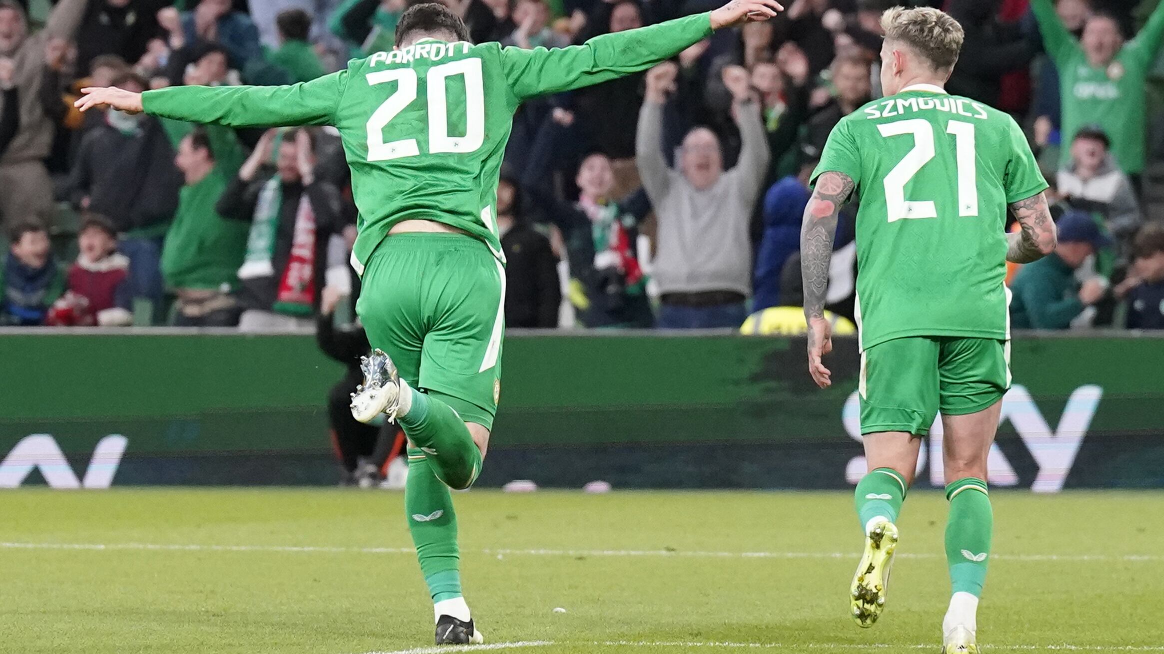 Republic of Ireland striker Troy Parrott celebrates his late winner against Hungary