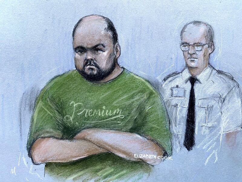 Court artist sketch of Gavin Plumb, who denies soliciting murder, incitement to rape and incitement to kidnap