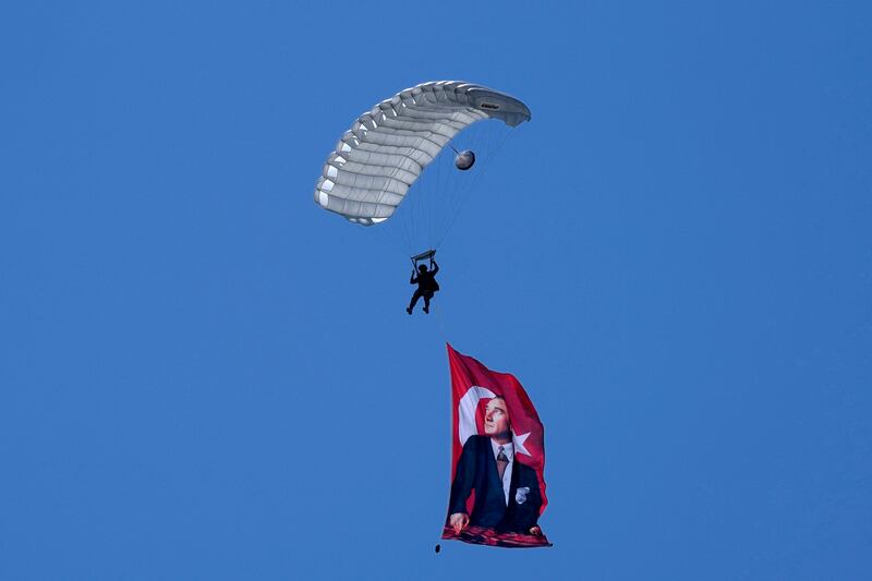 The military parade took place in the Turkish occupied area of the divided capital Nicosia (AP)