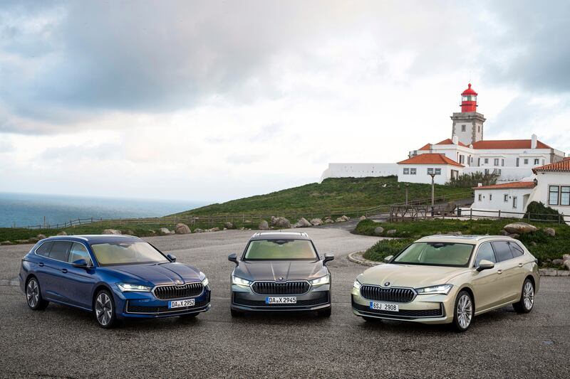 The new Skoda Superb shown in its three different trim levels