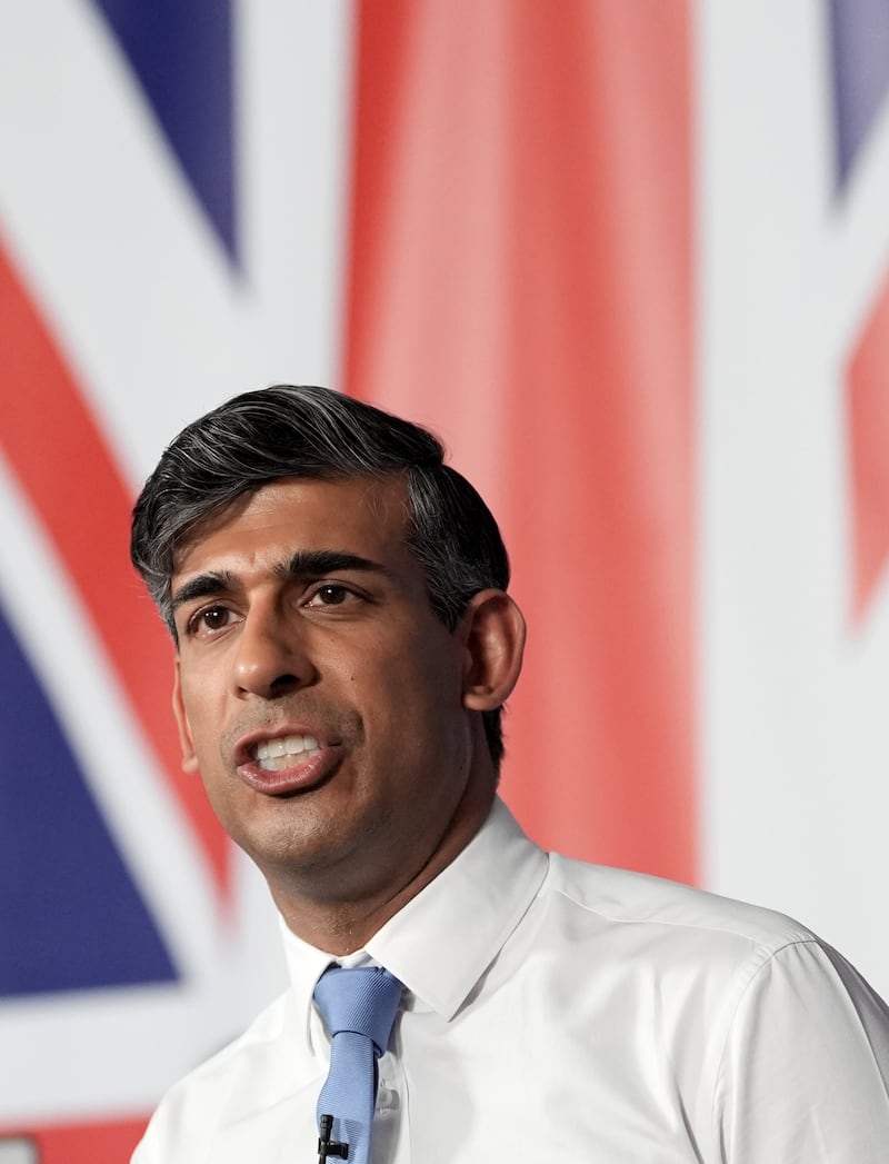 Prime Minister Rishi Sunak making a speech at an event at Petyt Hall, London