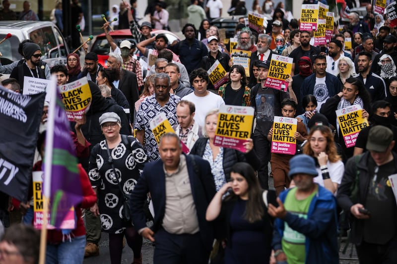 A Stand Up To Racism demonstration in Manchester following the incident at the city’s airport