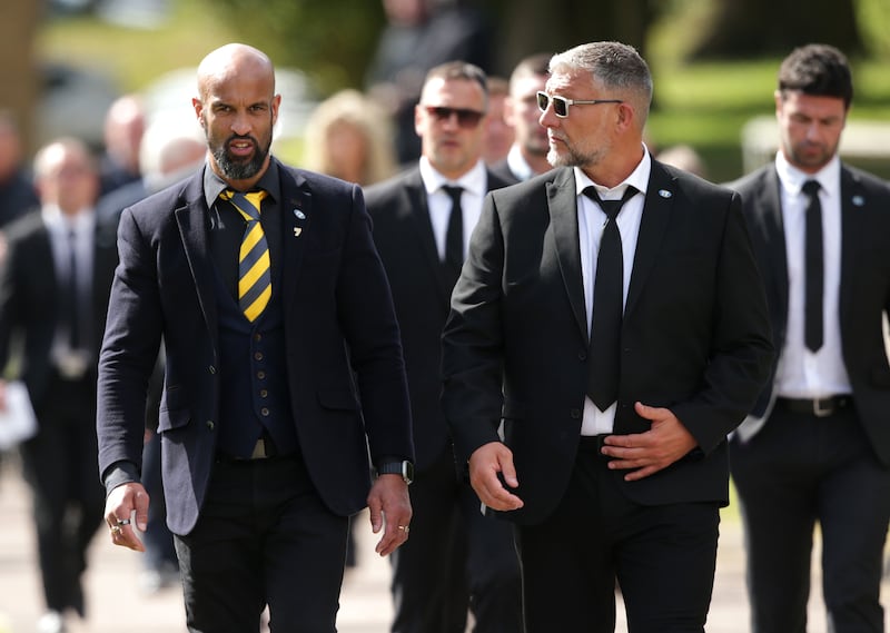 Jamie Jones-Buchanan leaving Pontefract Crematorium following the funeral for Rob Burrow