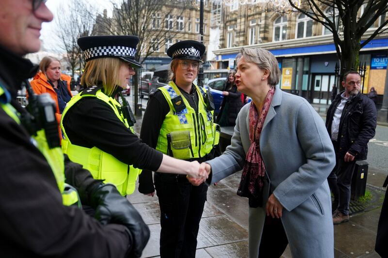 Home Secretary Yvette Cooper on patrol with officers from West Yorkshire Police