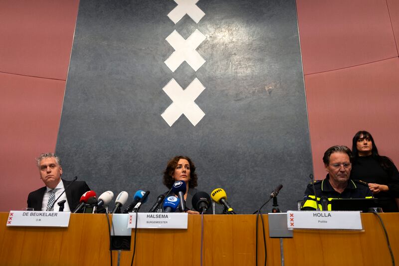 Amsterdam mayor Femke Halsema, centre, had banned protests throughout the weekend (Mike Corder/AP)