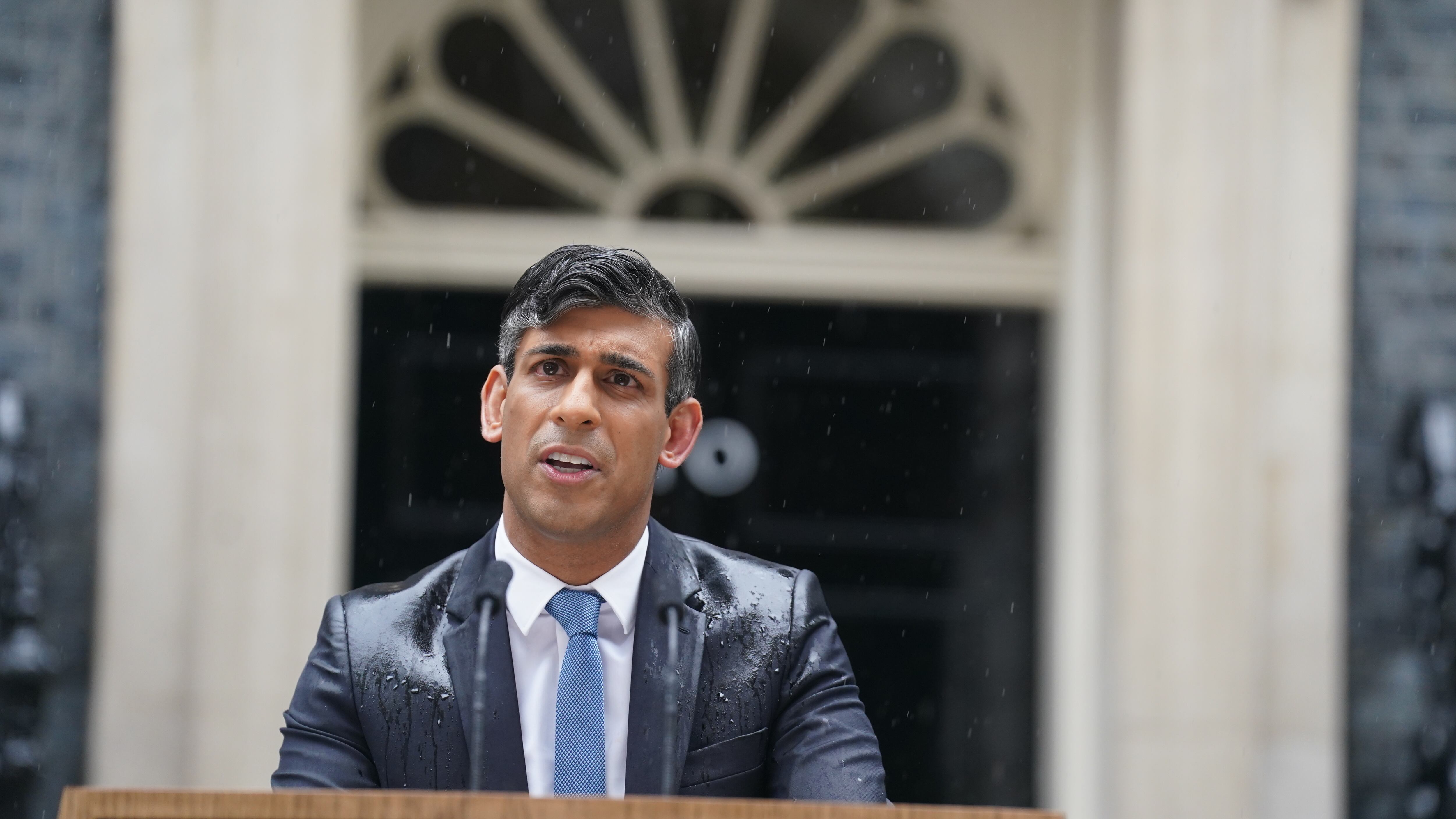 Prime Minister Rishi Sunak issues his election statement outside 10 Downing Street
