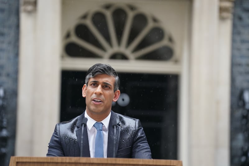 Prime Minister Rishi Sunak issues his election statement outside 10 Downing Street