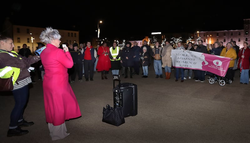 Crowds gathered for the Reclaim The Night rally in Derry on Saturday evening.  Picture Margaret McLaughlin  30-11-2024