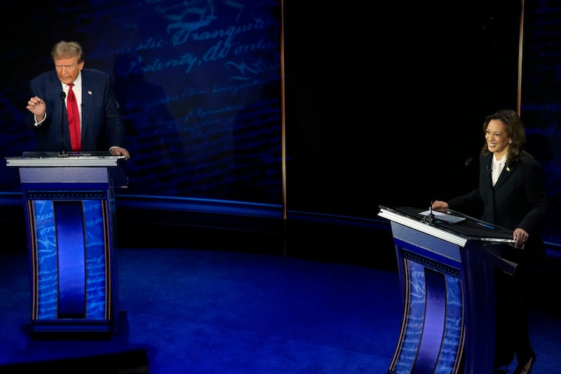 Republican presidential nominee former President Donald Trump and Democratic presidential nominee Vice President Kamala Harris participate during an ABC News presidential debate at the National Constitution Centre in Philadelphia. (AP Photo/Alex Brandon)