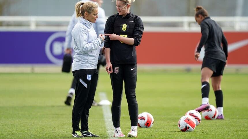 Ellen White (right) has hailed England manager Sarina Wiegman (left) ahead of this summer’s World Cup (Mike Egerton/PA)